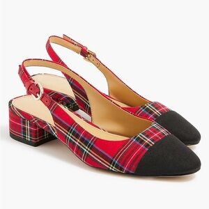 J.Crew || Tartan Low-Heel Slingbacks Cap Toe Holiday Christmas Plaid Red Black 8